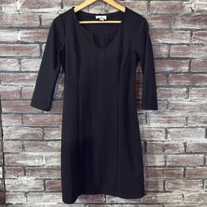 LOFT Dress Women 4P Black Shift Career Work 3/4 Sleeve Petite Office
